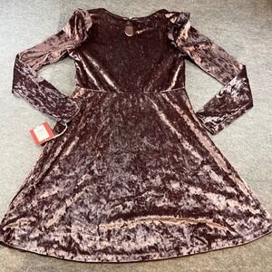 Mossimo Womens Crushed Velvet Ruffle Dress Mauve Party Holiday M Long Sleeve